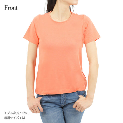 【日本製】 tシャツ レディース 半袖 カットソー クルーネック 軽い イージーケア 綿モダール コットン 無地 オレンジ(FL23SS-0010W-or)
